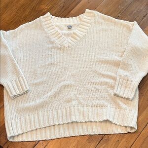 aerie Cream V-Neck Boxy Knit Sweater